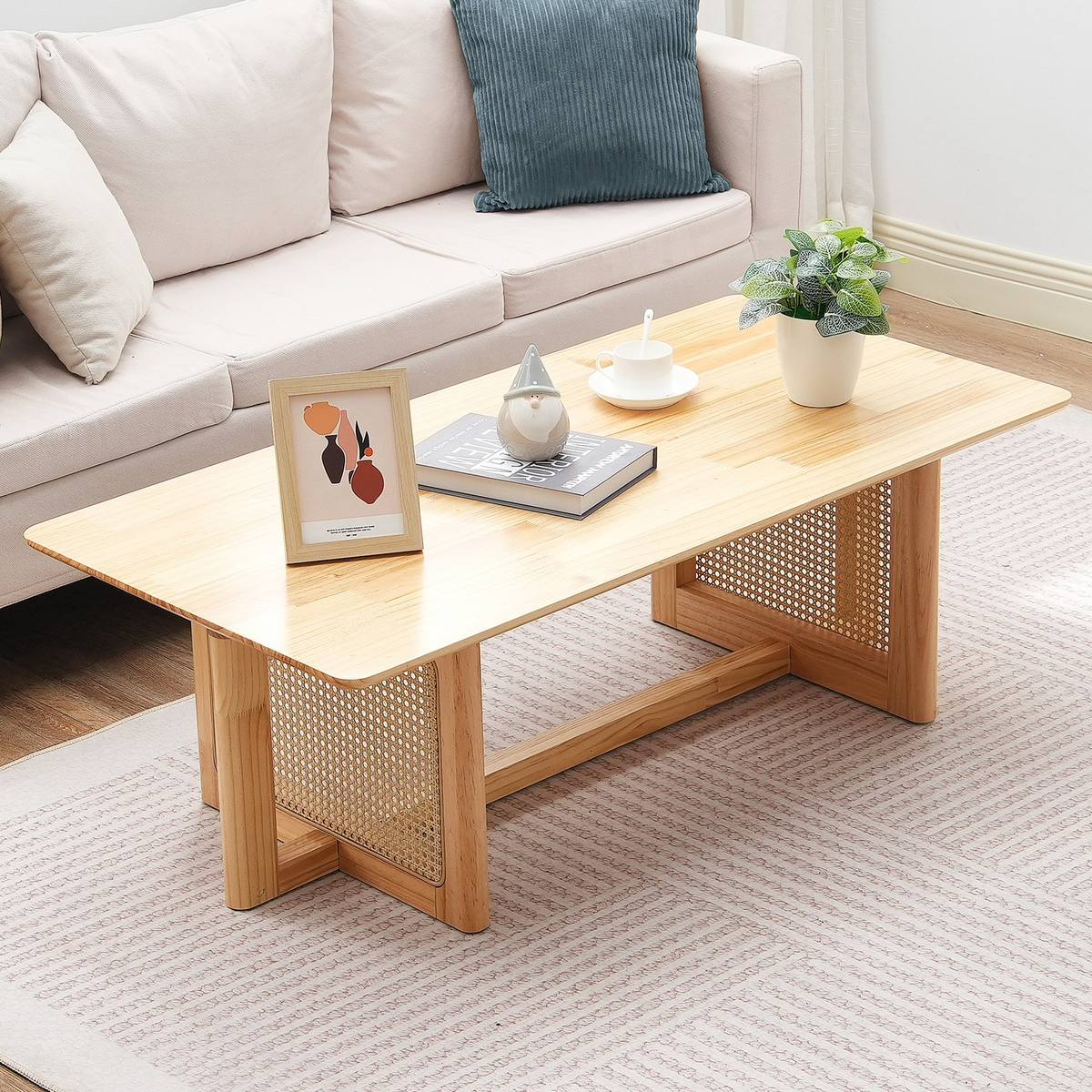 Living room with rattan coffee table