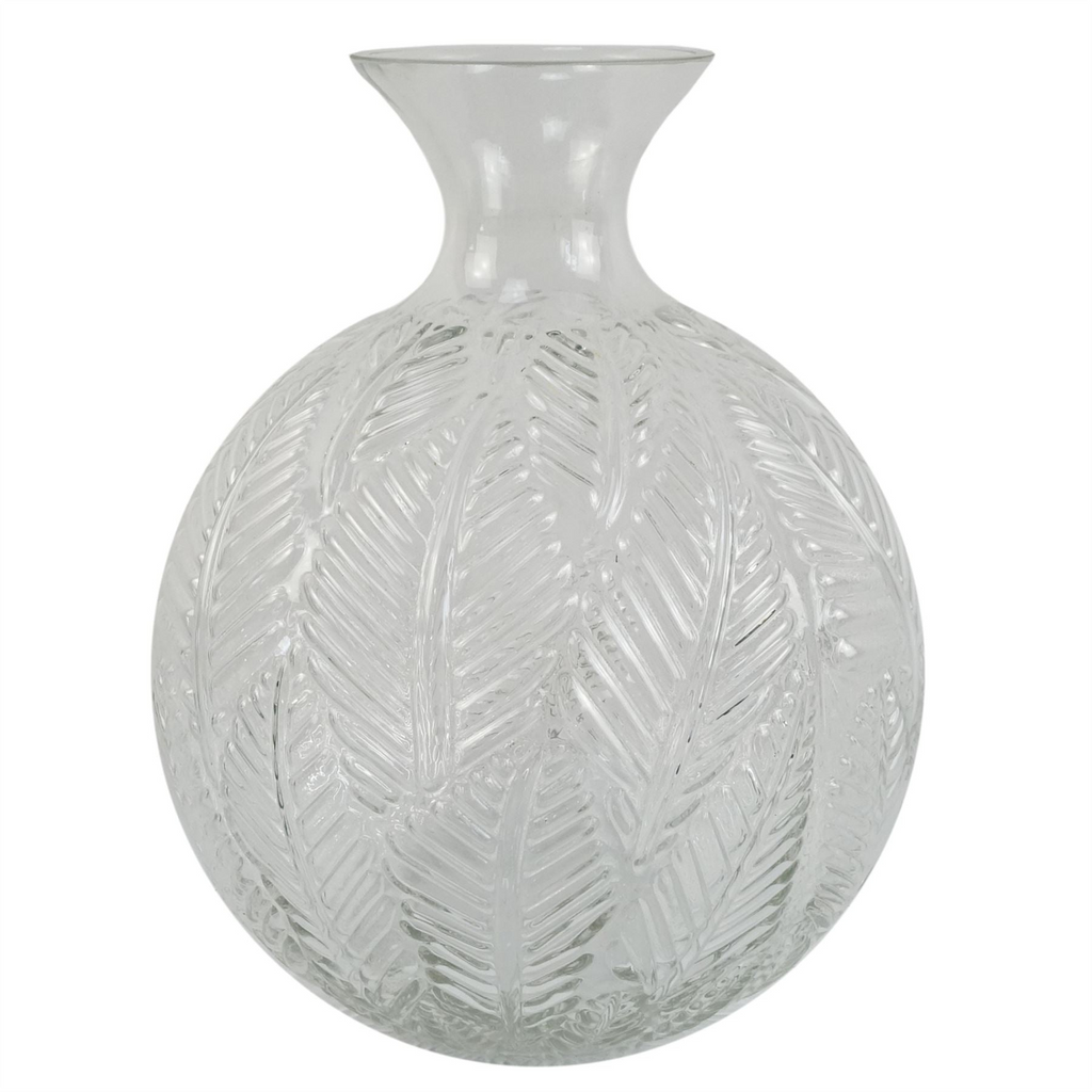 Clear Fern Print Glass Vase, 26cm