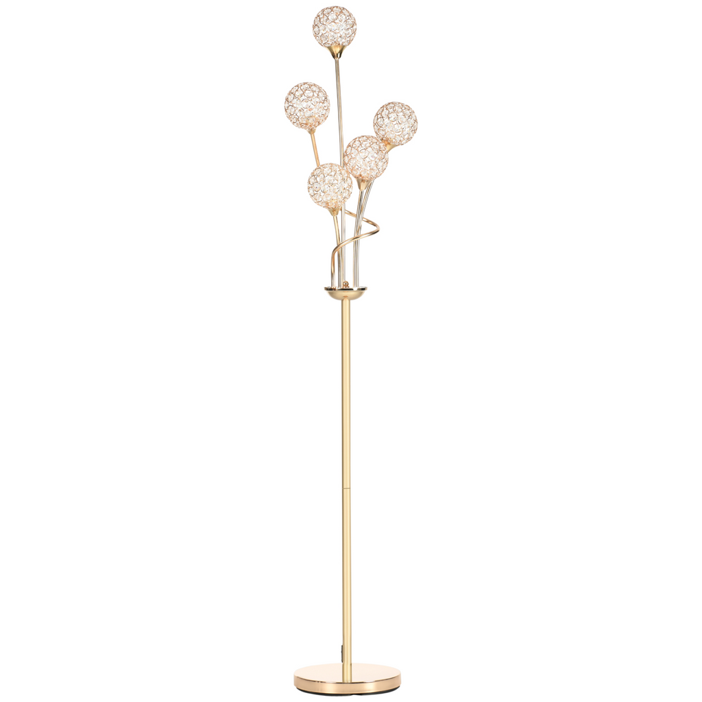 Modern 5-Light Crystal Floor Lamp, Gold