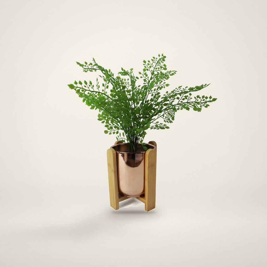 Gold ceramic planter with bamboo stand