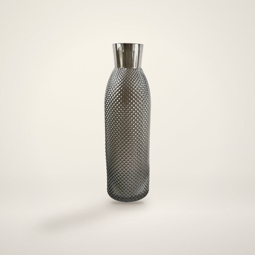 Smoke grey diamond glass vase, 50cm
