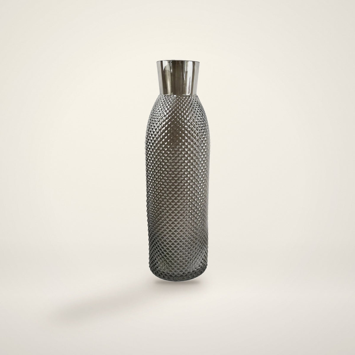 Smoke grey diamond glass vase, 50cm